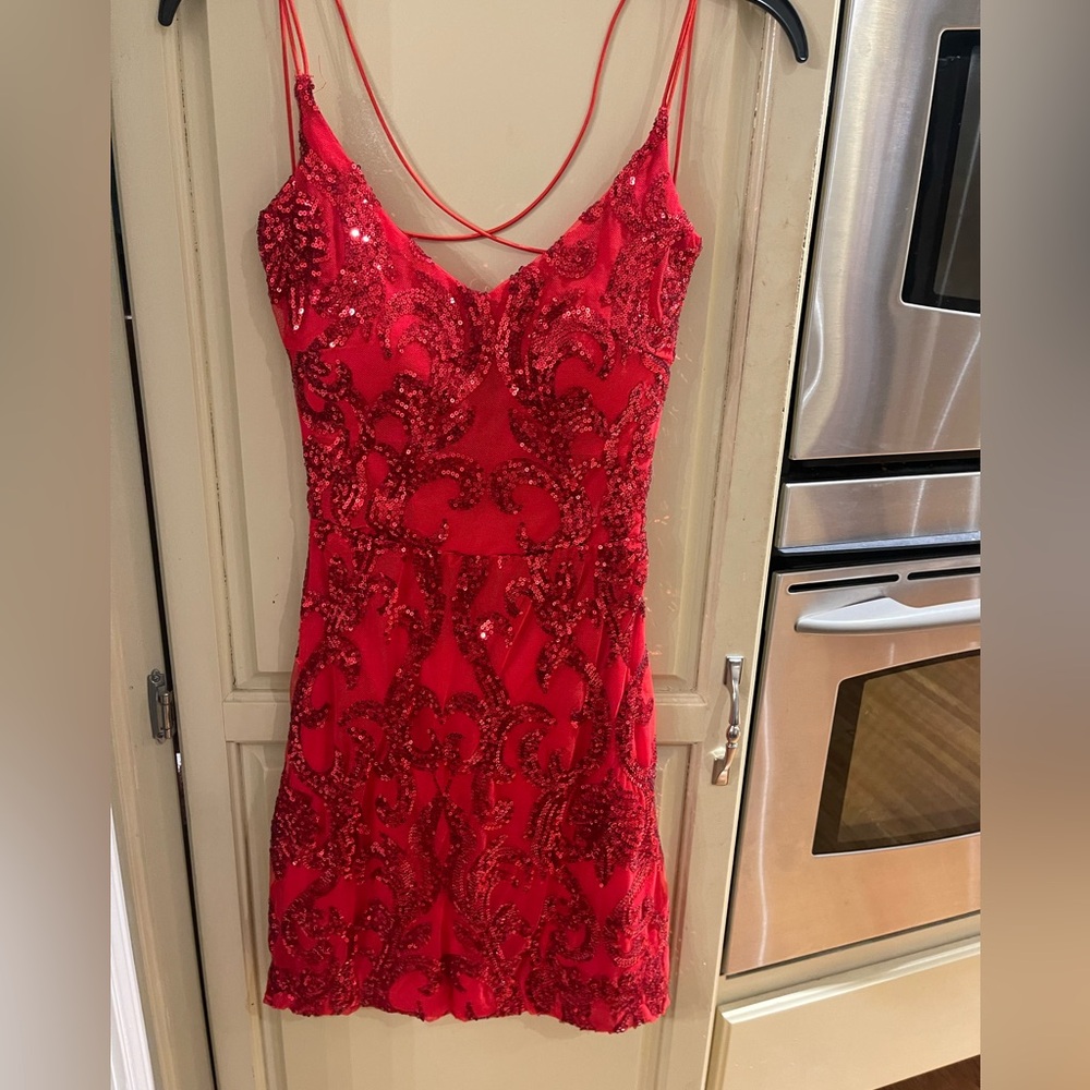 Women’s red cocktail dress with sequins